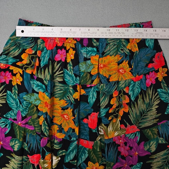 Vintage Carole Little Maxi Skirt 10P Tropical Dark Floral Tiered 90s Boho Resort - Picture 6 of 9